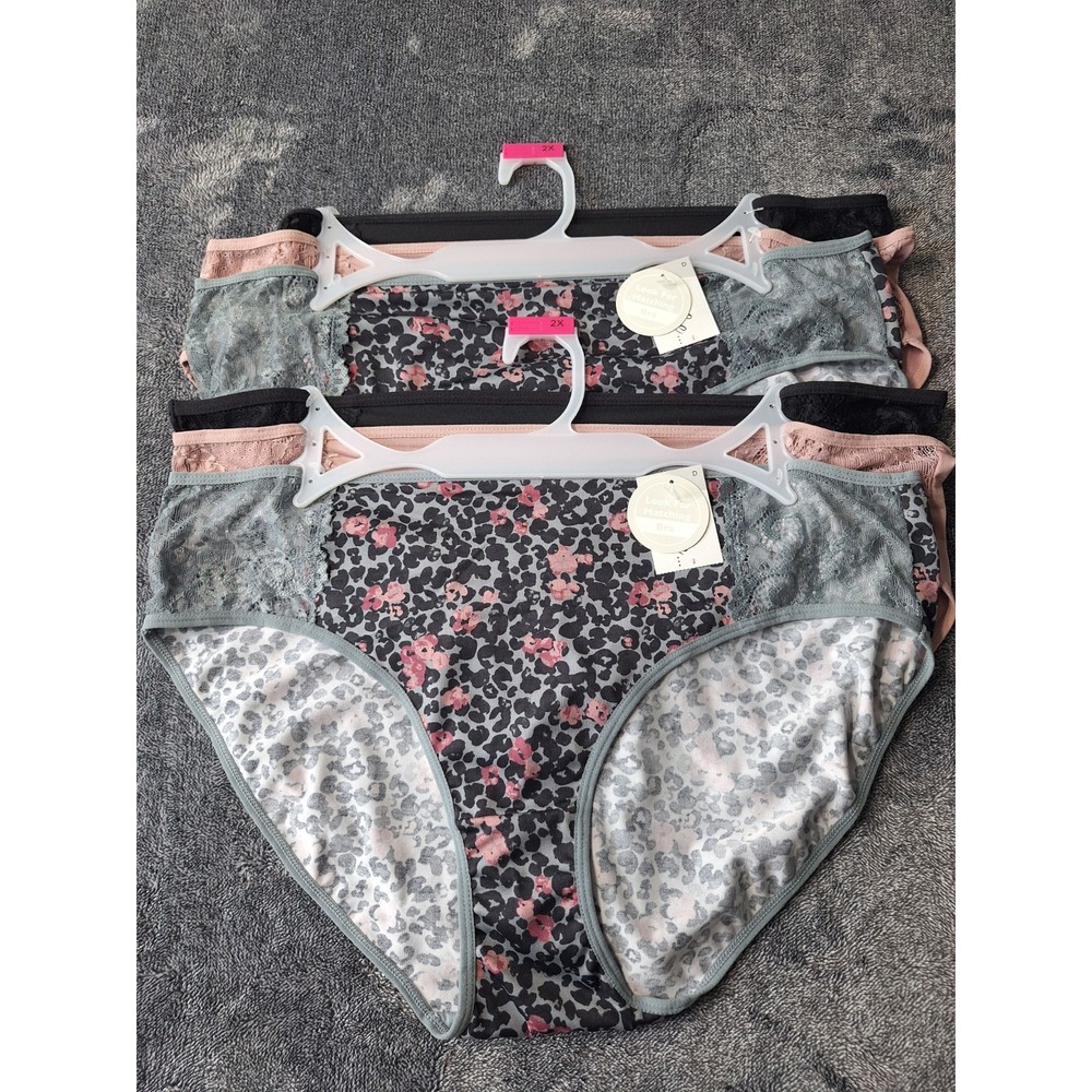 6 Pk Microfiber Stretch Bikini Lace Underwear Womens‎ 2X Multi Color Feminine G